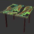 Modern Wooden Table with Transparent Resin Top Unique Grain and Black Metal Legs