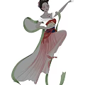 Traditional Chinese Female Figure Painting With Pink Long Skirt And Floating Green Ribbons