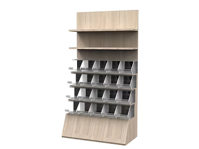 Wooden Display Shelf With Multiple Tiers And Tilted Compartments For Retail 3d model