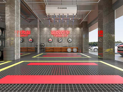 Professional Modern Car Maintenance Store With Workshop Service Bays Equipment And Parked Cars 3d model