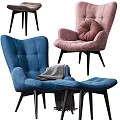 Stylish Accent Lounge Chairs Blue Pink Brown Upholstered With Armrests Cushions Ottoman