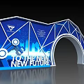 Modern Geometric Archway With Blue Background Future Theme And City Skyline Text Elements 3d model