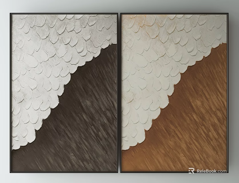 Abstract Feather Pattern Wall Art With White Dark Brown Light Brown And Black Frames 3d model 