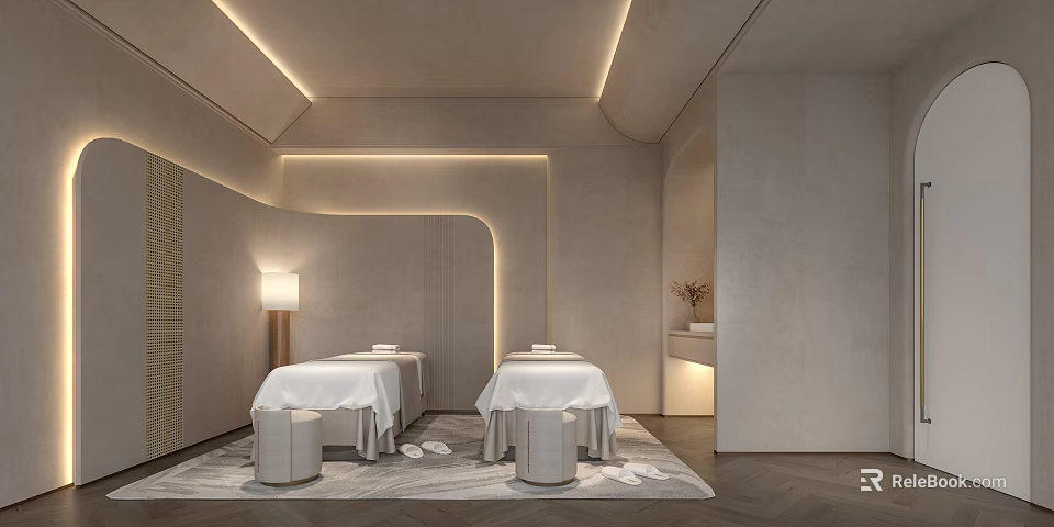 Tranquil SPA Sauna Wellness Space With Massage Beds Soft Lighting And Natural Wood Design 3d model 