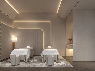 Tranquil SPA Sauna Wellness Space With Massage Beds Soft Lighting And Natural Wood Design 3d model