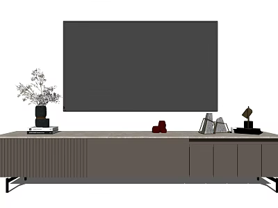 Modern TV Stand Design With Large Screen TV Vase Books Red Decor And Frames 3d model
