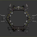 Futuristic Hexagonal Mechanical Frame With Detailed Metallic Structure And Yellow Lights