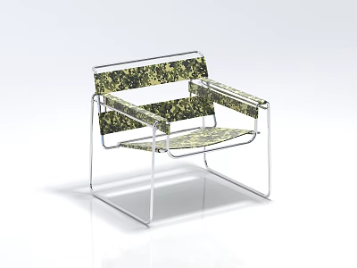 Modern Single Chair With Chrome Metal Frame Camouflage Fabric And Armrests 3d model
