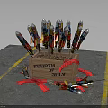 Fourth of July Decorative Items With Colorful Rocket Shaped Designs In Wooden Box