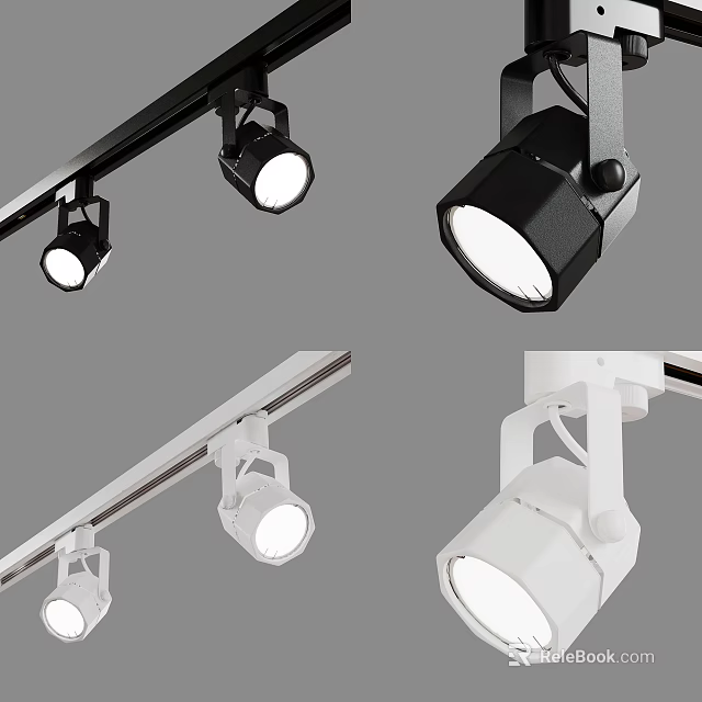 Modern Track Mounted Downlights And Spotlights In Black And White Design 3d model 