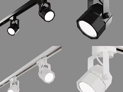 Modern Track Mounted Downlights And Spotlights In Black And White Design 3d model