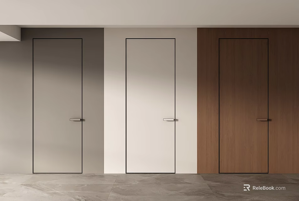Modern Interior Hinged Doors In Grey White And Wooden Finishes With Sleek Design 3d model 