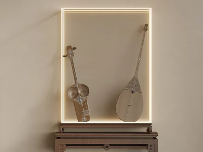 Traditional Musical Instrument Ornament Set With Lighted Frame On Wooden Stand 3d model