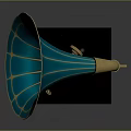 Vintage Electronic Gramophone With Green Horn Golden Parts Black Base And Turntable