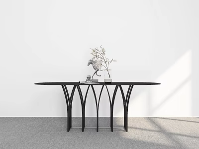 Minimalist Black Dining Table With Curved Legs White Vase And Dried Branches 3d model