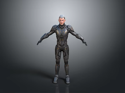 Futuristic Sci-Fi Armor Clad Character 3D Model In Standing Pose With Extended Arms 3d model
