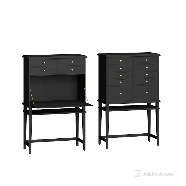 Modern Black Entryway Cabinet And Side Cabinet With Drawers And Metal Handles 3d model 