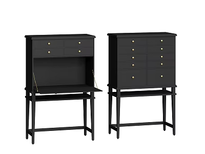 Modern Black Entryway Cabinet And Side Cabinet With Drawers And Metal Handles 3d model
