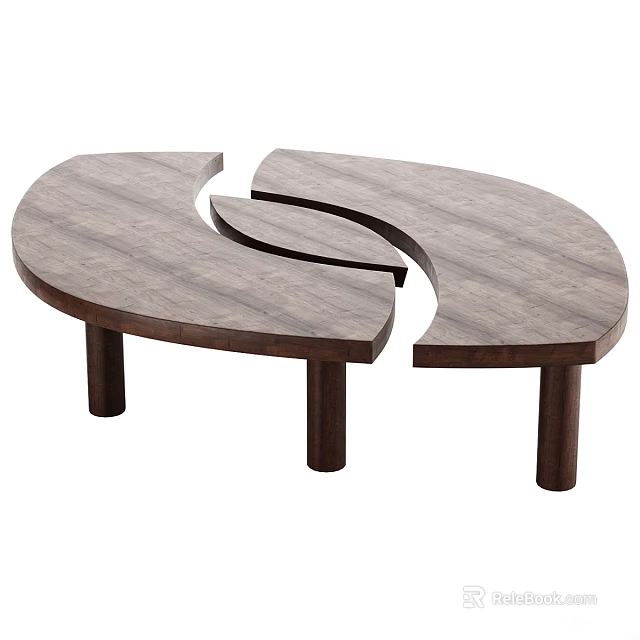Wooden Coffee Table With Unique Curved Split Design And Sturdy Wooden Legs 3d model 