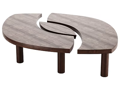 Wooden Coffee Table With Unique Curved Split Design And Sturdy Wooden Legs 3d model