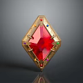 Ornate Red Rhombus Gemstone With Golden Frame And Colorful Small Gemstones