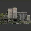 Abandoned Ruined Old Industrial Factory Building Structure With Exposed Frames Overgrown With Lush Green Vegetation
