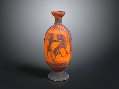 Ancient Sculpted Vase With Red Black Patterns And Combat Scene Figures 3d model