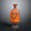Ancient Sculpted Vase With Red Black Patterns And Combat Scene Figures