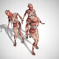 Three Game Movie Zombie Characters With Bloodstained Tattered Skin Walking Running 3d model