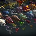Various Colorful Dinosaur Reptile Models of Different Species Gathered Together