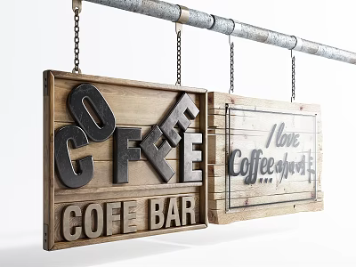 Wooden Coffee Shop And Bar Sign Featuring Coffee Lettering And Love Design 3d model