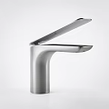 Modern Stainless Steel Faucet With Curved Tilted Spout And Sleek Surface Design