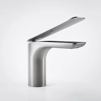 Modern Stainless Steel Faucet With Curved Tilted Spout And Sleek Surface Design 3d model