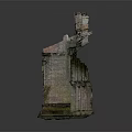 Ancient Stone Arched Entrance Gate of Castle Ruins with Green Grass