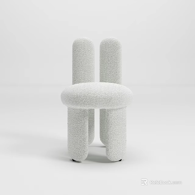 White Textured Unique Modern Stool With Round Seat And Vertical Backrests 3d model