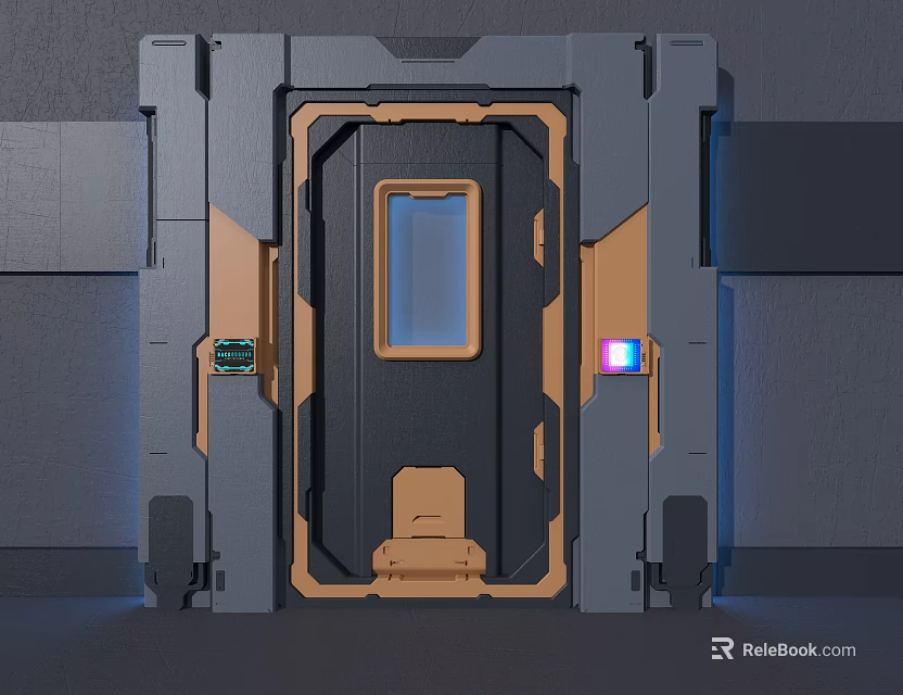 Sci Fi Metal Door With Control Panel And Illuminated Buttons Design 3d model 