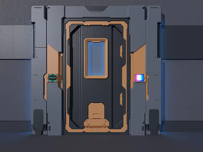 Sci Fi Metal Door With Control Panel And Illuminated Buttons Design 3d model