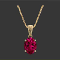 Elegant Golden Chain Necklace With Oval Red Gemstone Pendant And Small Diamond Accents