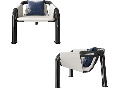 Modern Leisure Chair With White Cushion Black Metal Frame And Blue Decorative Pillow 3d model