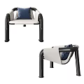 Modern Leisure Chair With White Cushion Black Metal Frame And Blue Decorative Pillow