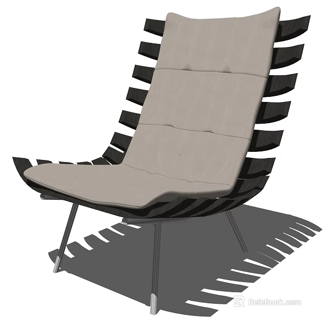 Modern Lounge Chair With Gray Cushion Black Frame And Metal Legs 3d model 
