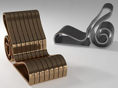 Modern Metallic Leisure Chair With Spiral Curled Structure In Gold And Silver 3d model