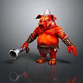 Red Pig Like Creature Character With Armor Holding Mace In Standing Pose 3d model