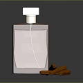 Brown Square Glass Perfume Bottle With Shiny Silver Cap And Cinnamon Sticks