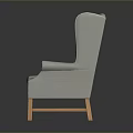 Gray Wingback Armchair With Tufted Backrest And Wooden Legs Classic Design