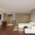 Hotel Guest Room Modern Interior With Large Bed White Sofa Wooden Flooring And TV