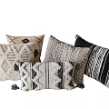 Textured Decorative Throw Pillows With Geometric And Striped Patterns In Neutral Tones