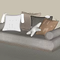 Beige Sofa with Multiple Decorative Cushions in Minimalist Interior Design 3d model