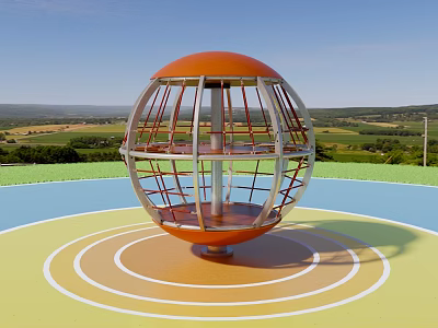 Outdoor Playground Equipment Orange Spherical Metal Frame Structure With Colorful Circular Ground In Park 3d model
