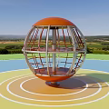 Outdoor Playground Equipment Orange Spherical Metal Frame Structure With Colorful Circular Ground In Park